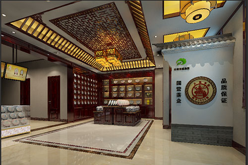 南海古朴典雅的中式茶叶店大堂设计效果图
