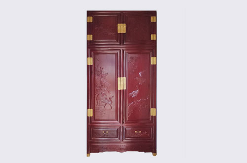 南海高端中式家居装修深红色纯实木衣柜
